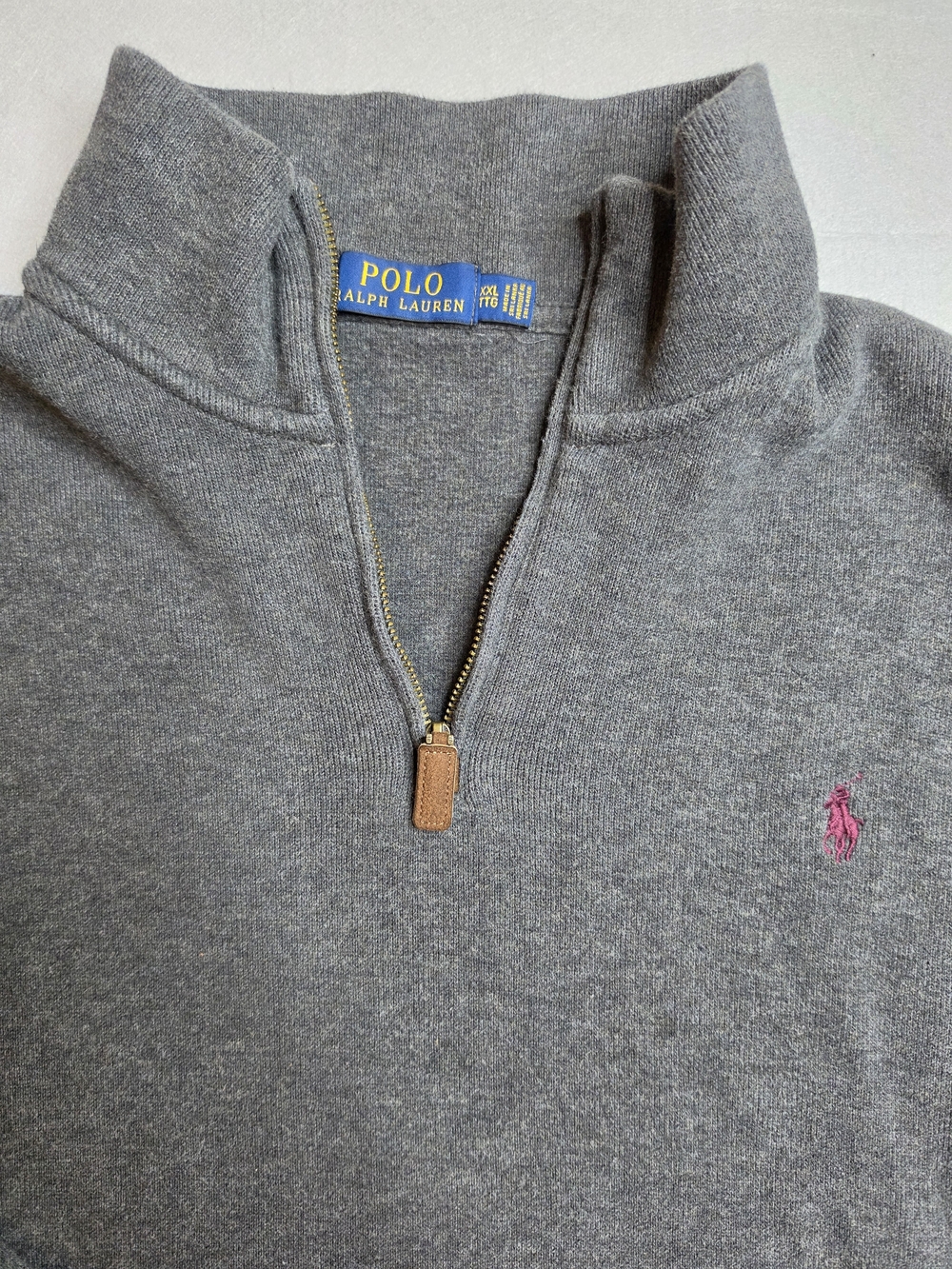 Polo by Ralph Lauren Men’s Gray Quarter-Zip Sweater with Purple Pony XXL TTG